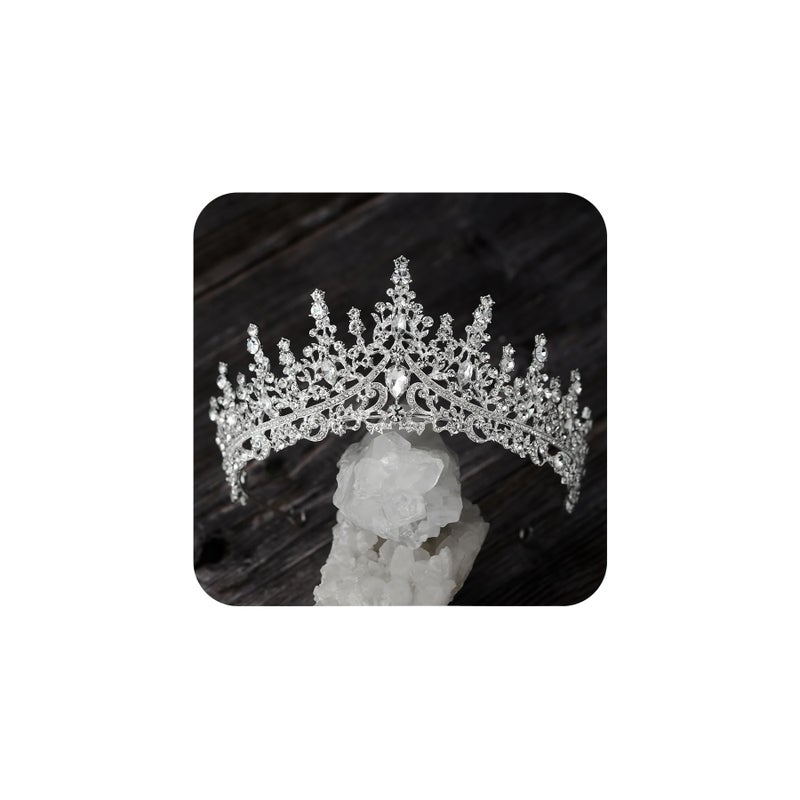 SWEETV Silver Wedding Tiara for Women, Crystal Queen Crown, Rhinestone Princess Tiara Headband Hair Accessories for Quinceanera Headpieces Pageant Prom Birthday Silver Audrey - Image 1